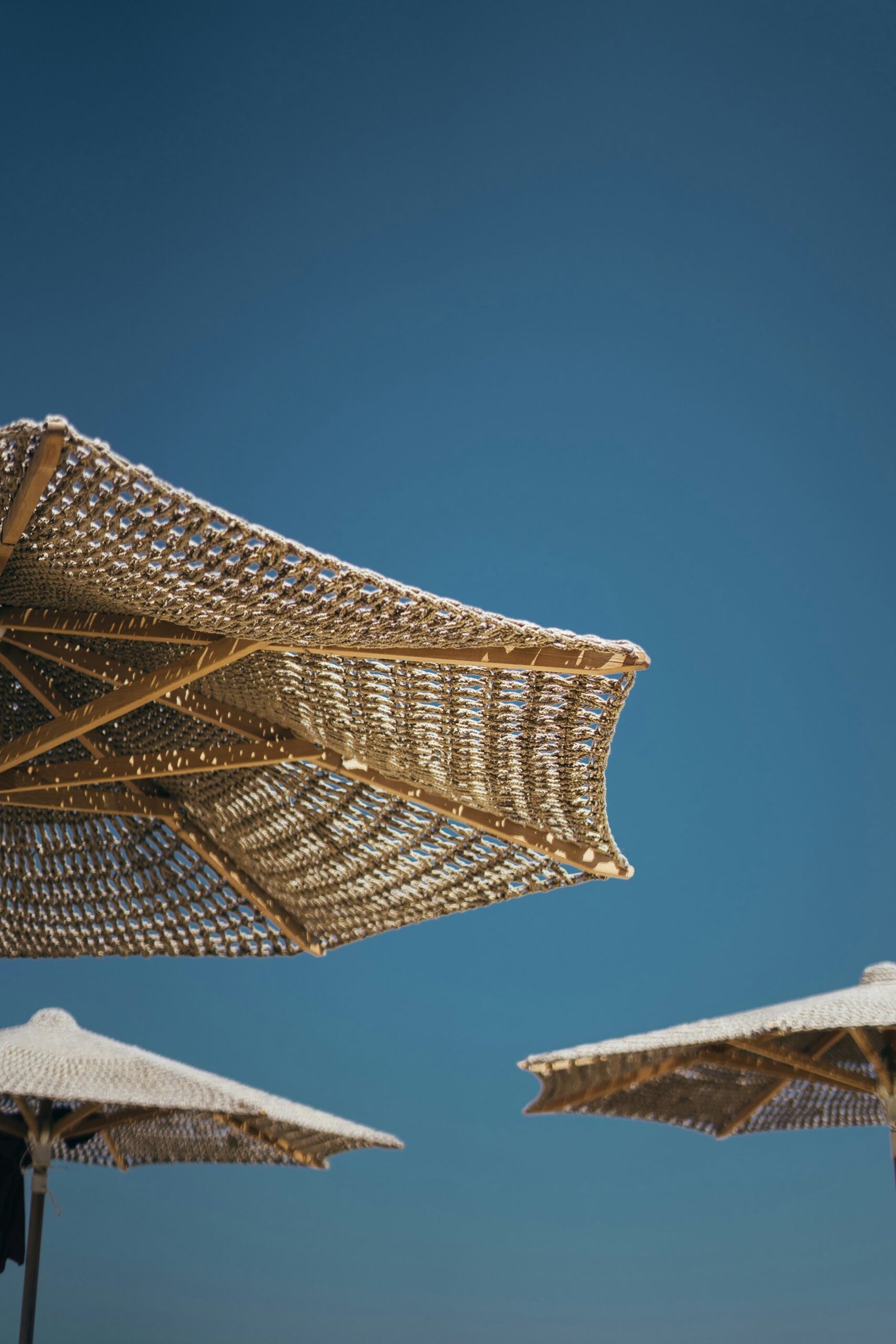 several brown parasols